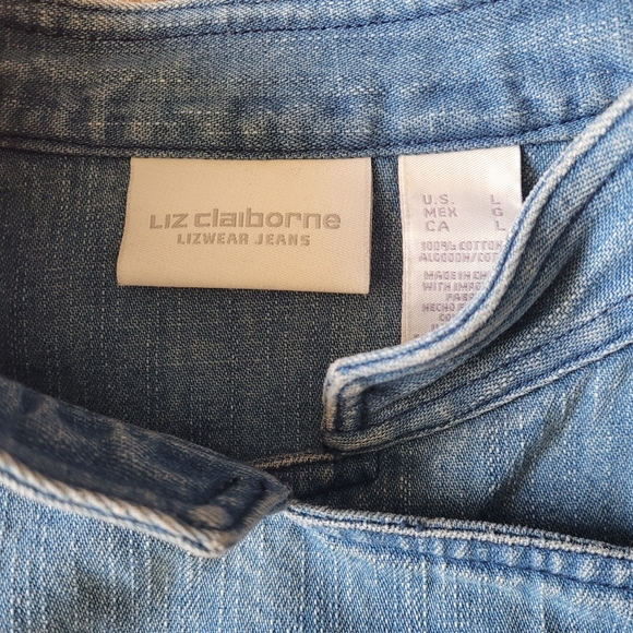 VINTAGE LIZ CLAIBORNE MOTO MILITARY STYLE JEAN JACKET - Picture 4 of 11